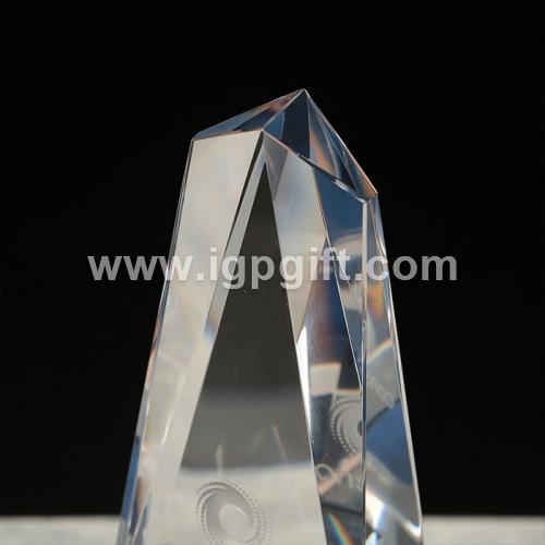 Star pattern solid wood base crystal trophy