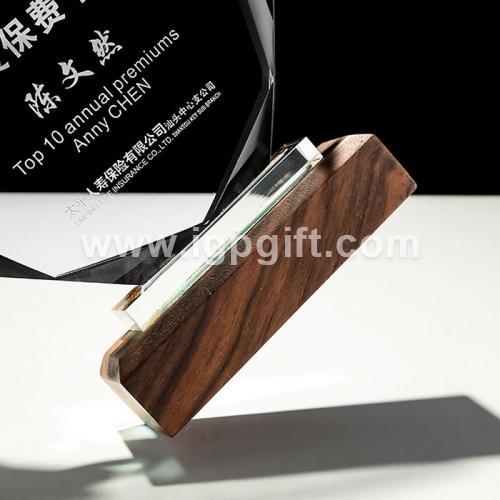Octagon solid wood base crystal trophy