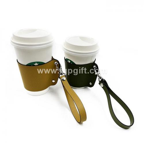 Portable leather cup sleeve