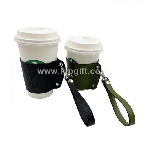 Portable leather cup sleeve