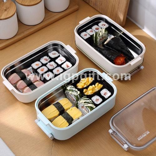 Color block stainless steel double layer lunch box with handle