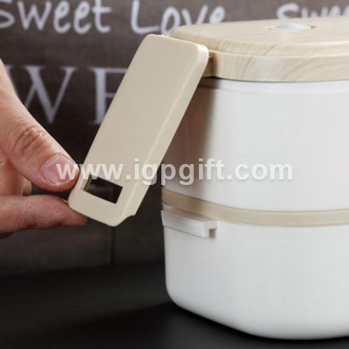 Wooden texture double layer stainless steel insulated lunch box