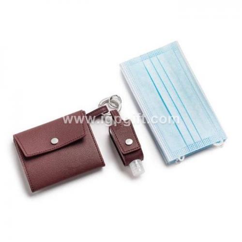 Leather sheath for hand sanitizer and mask