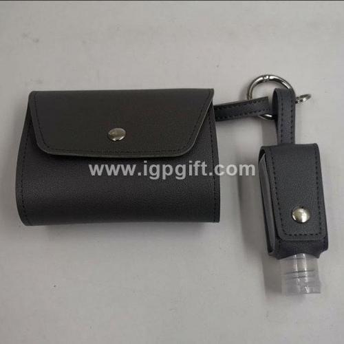 Leather sheath for hand sanitizer and mask