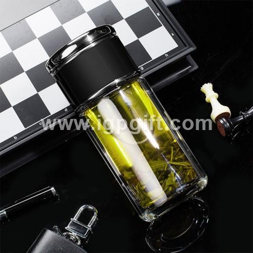 Portable Double Layer Glass Water Bottle
