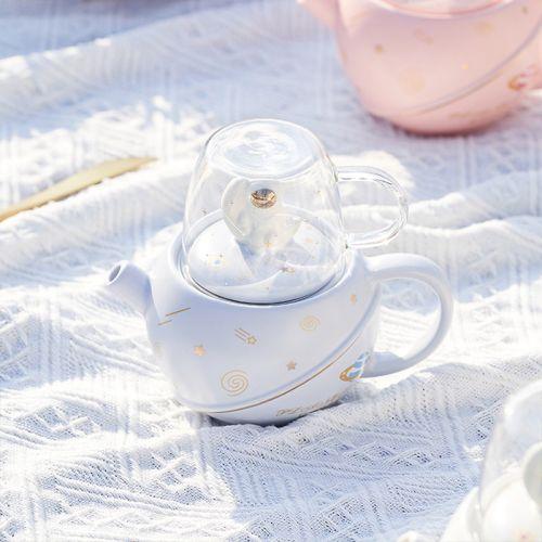 Star Rover Ceramic Teapot with Glass Cup Set