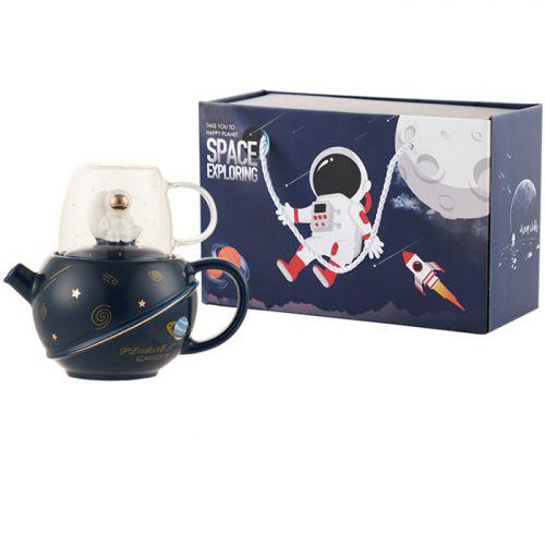Star Rover Ceramic Teapot with Glass Cup Set